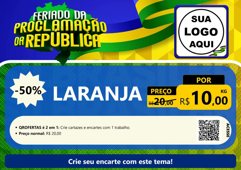 Modelo de Cartaz para Cartaz A4 Horizontal com o tema Feriado da Proclamação da República para Hortifrúti