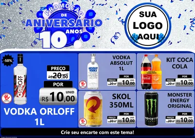 Modelo de Encarte para Encarte A4 Horizontal com o tema Promoção de Aniversário - 10 Anos para Distribuidora de bebidas