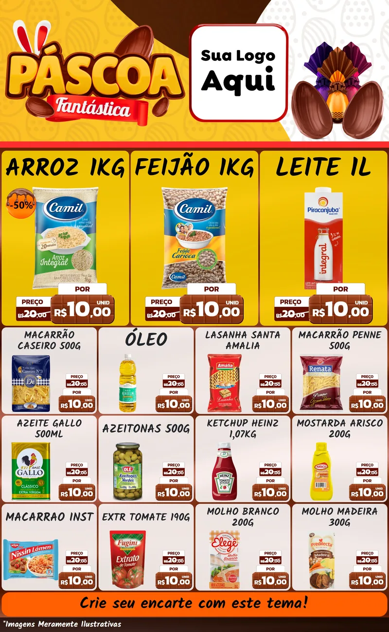Modelo de Encarte para Encarte Grande com o tema Páscoa Fantástica para Supermercado
