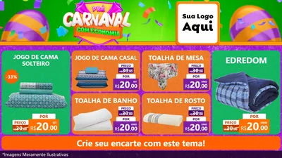 Modelo de TV para TV Horizontal com o tema Pré-Carnaval Com Economia para Cama, Mesa e Banho