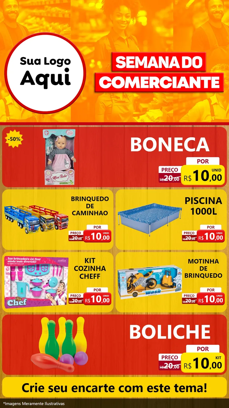 Modelo de TV para TV Vertical com o tema Semana do Comerciante para Brinquedos