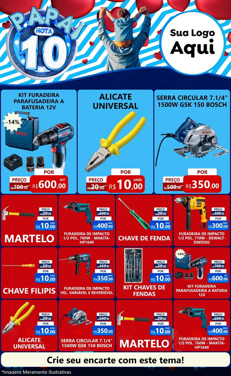 Modelo de Encarte para Encarte Grande com o tema Papai Nota 10 para Maquinas e Ferramentas