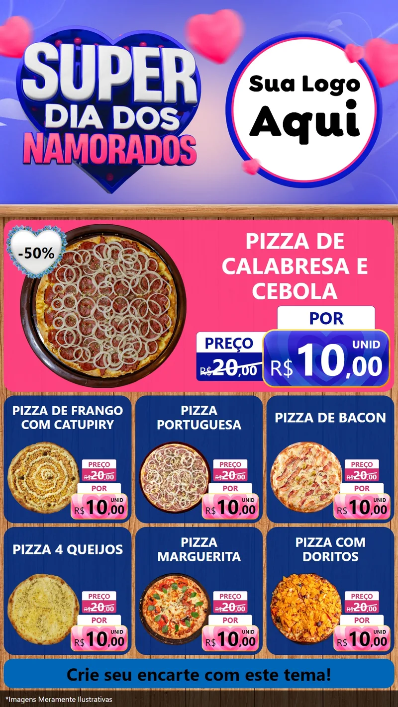 Modelo de Rede Social para Stories com o tema Super Dia dos Namorados para Pizzaria