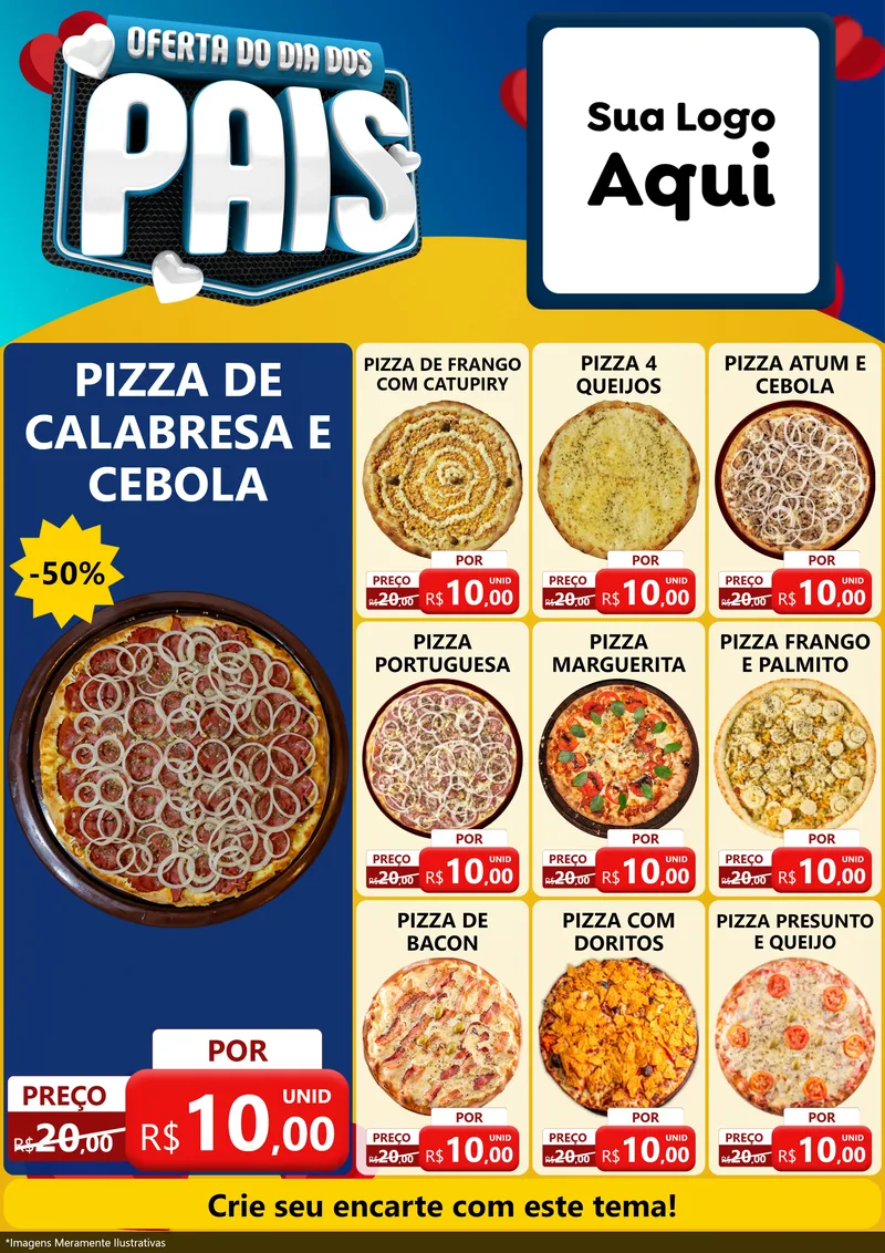 Modelo de Encarte para Encarte A4 Vertical com o tema Oferta Do Dia Dos Pais para Pizzaria