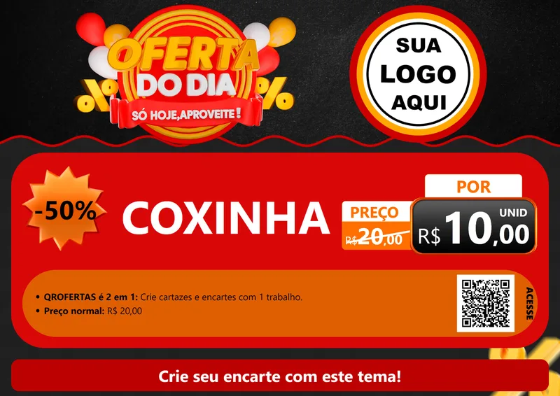 Modelo de Cartaz para Cartaz A4 Horizontal com o tema Oferta do Dia - Só hoje, Aproveite! para Salgadaria