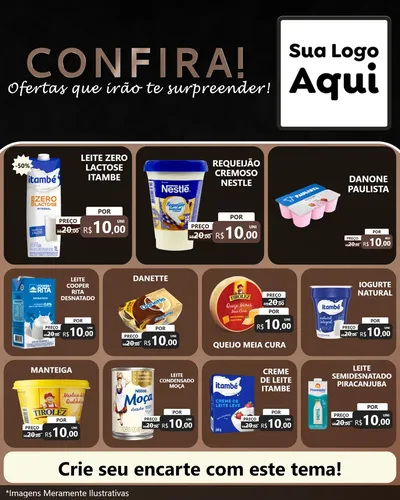 Modelo de Rede Social para Feed Instagram com o tema Confira! Ofertas que irão te surpreender! para Frios e Laticínios