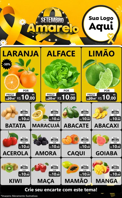 Modelo de Encarte para Encarte Grande com o tema Setembro Amarelo para Hortifrúti