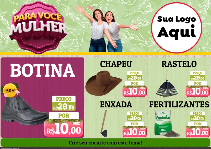 Modelo de Encarte para Encarte A4 Horizontal com o tema Para Você Mulher para Agropecuária
