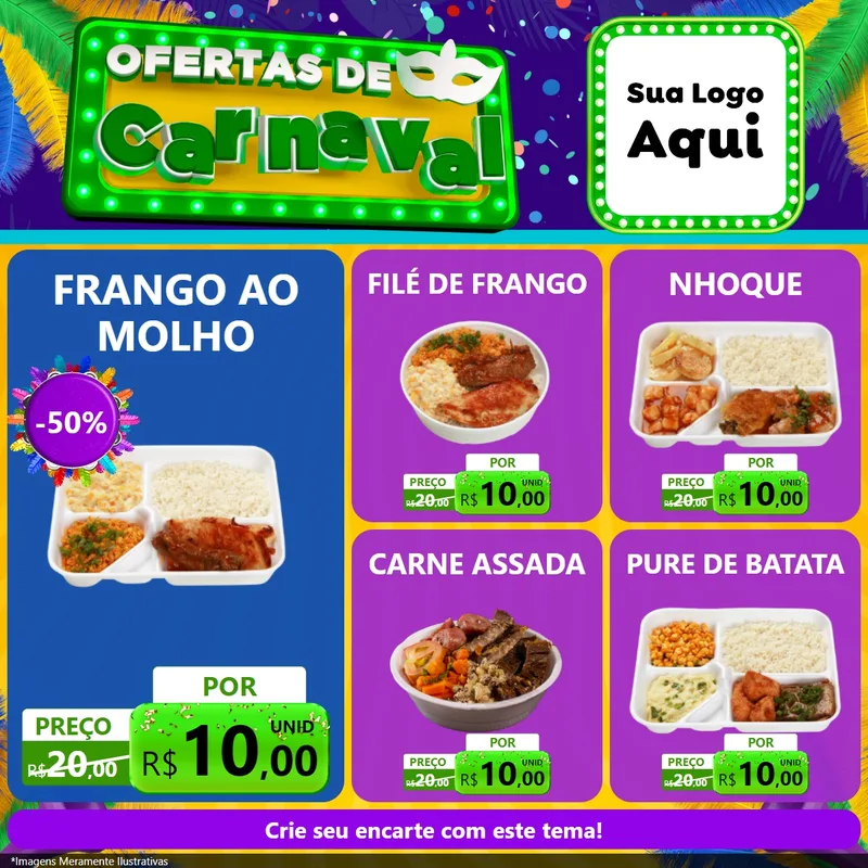 Modelo de Rede Social para Feed Facebook com o tema Ofertas de Carnaval para Restaurante