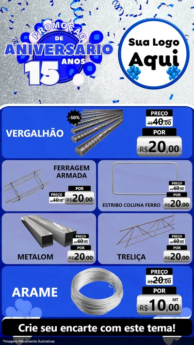 Modelo de TV para TV Vertical com o tema Promoção de Aniversário - 15 Anos para Ferragens