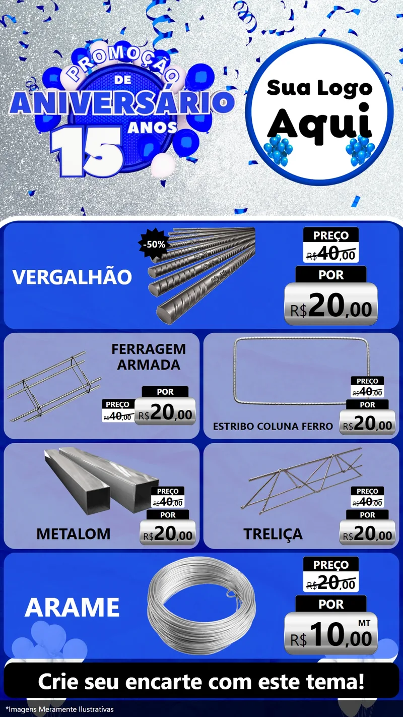 Modelo de TV para TV Vertical com o tema Promoção de Aniversário - 15 Anos para Ferragens