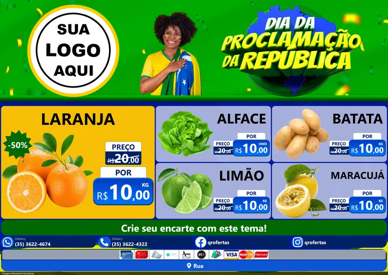 Modelo de Encarte para Encarte A4 Horizontal com o tema Dia Da Proclamação Da República para Hortifrúti