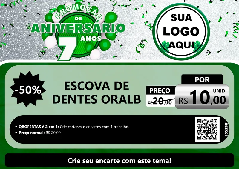 Modelo de Cartaz para Cartaz A4 Horizontal com o tema Promoção de Aniversário - 7 Anos para Higiene Pessoal