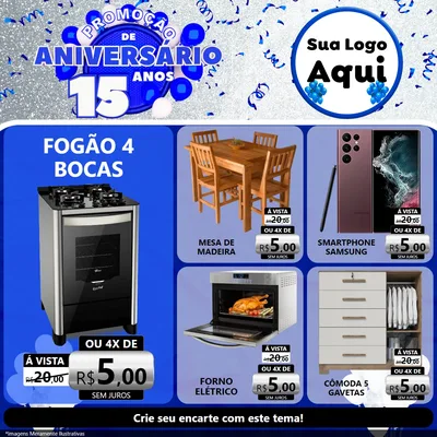 Modelo de Rede Social para Feed Facebook com o tema Promoção de Aniversário - 15 Anos para Móveis e Eletro