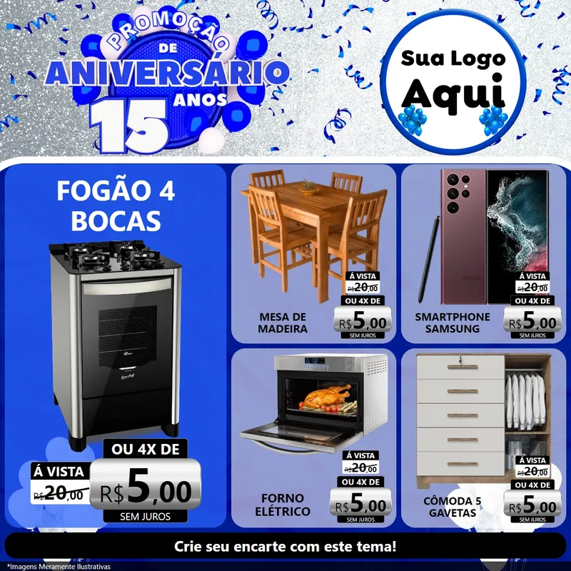 Modelo de Rede Social para Feed Facebook com o tema Promoção de Aniversário - 15 Anos para Móveis e Eletro