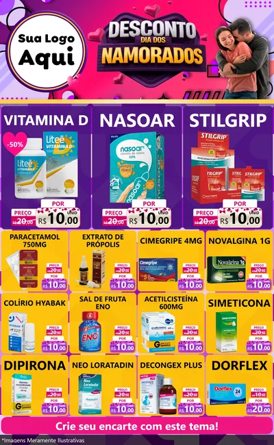 Modelo de Encarte para Encarte Grande com o tema Desconto Dia dos Namorados para Farmácia