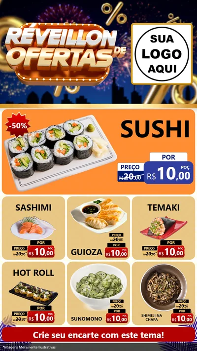 Modelo de Rede Social para Stories com o tema Réveillon de Ofertas para Comida japonesa