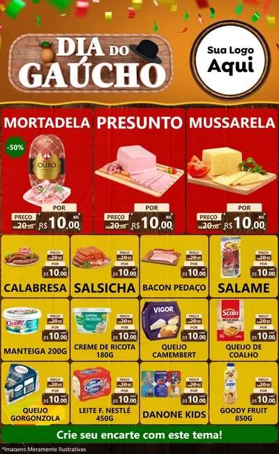 Modelo de Encarte para Encarte Grande com o tema Dia do Gaúcho para Frios e Laticínios