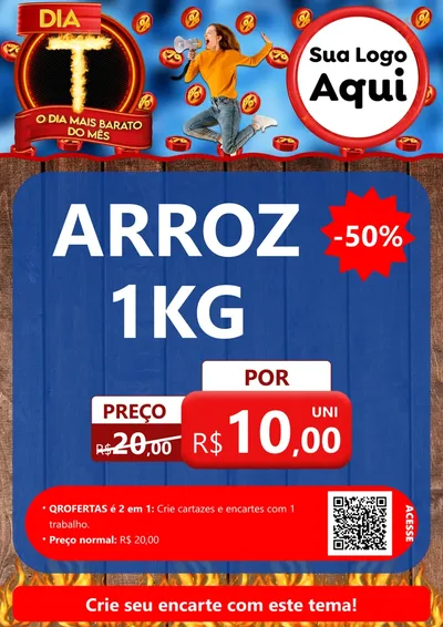 Modelo de Cartaz para Cartaz A4 Vertical com o tema Dia T - O Dia Mais Barato Do Mês para Supermercado