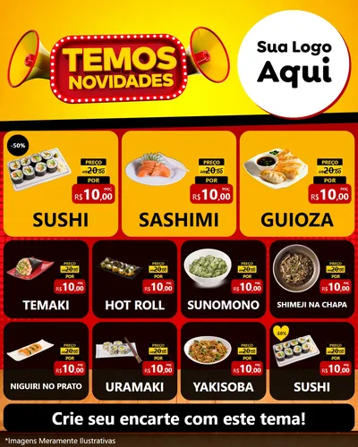 Modelo de Rede Social para Feed Instagram com o tema Temos Novidades para Comida japonesa