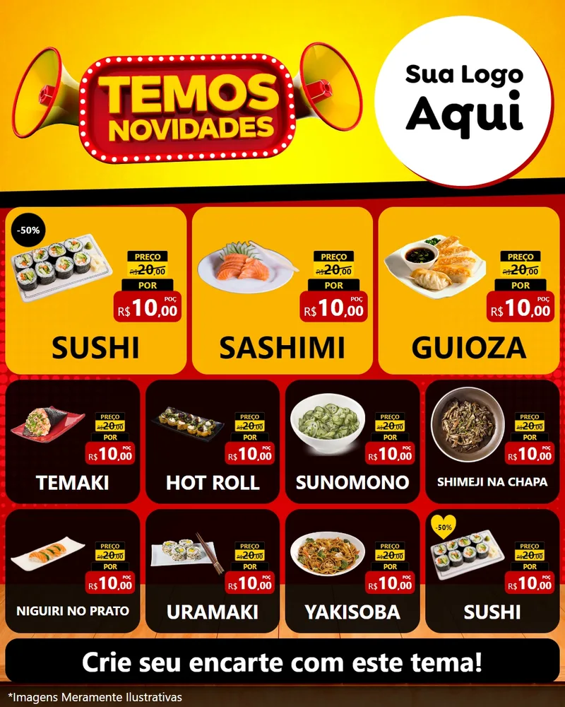 Modelo de Rede Social para Feed Instagram com o tema Temos Novidades para Comida japonesa