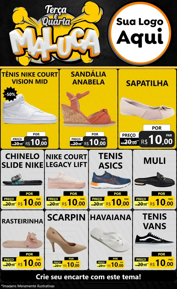 Modelo de Encarte para Encarte Grande com o tema Terça e Quarta Maluca para Calçados