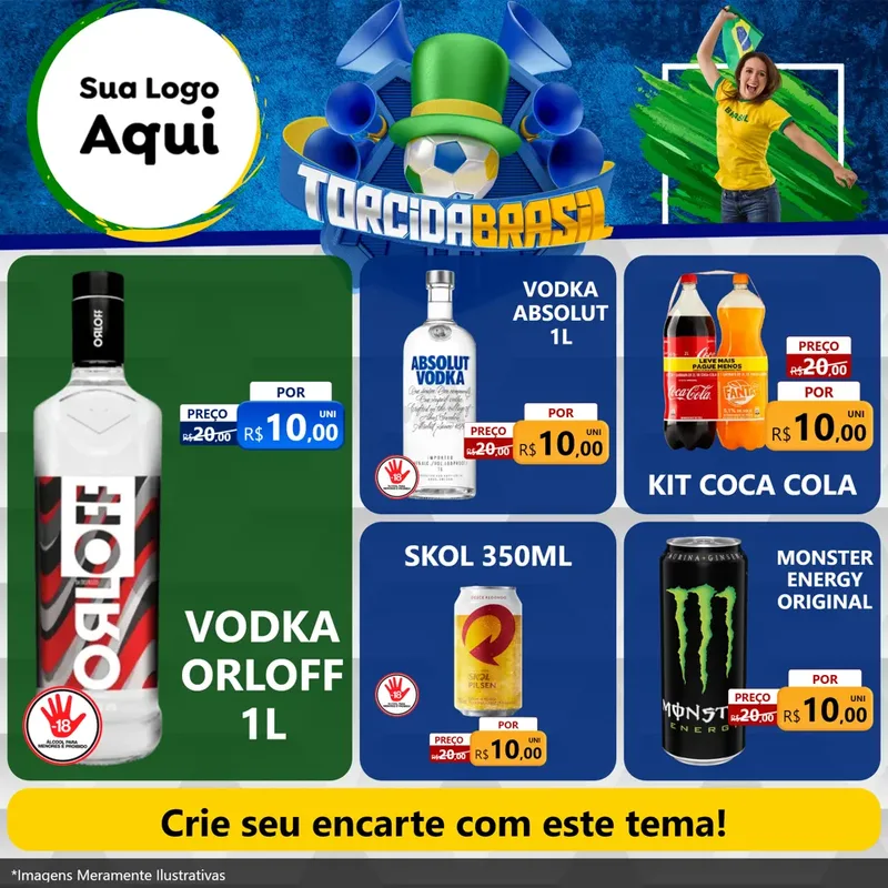 Modelo de Rede Social para Feed Facebook com o tema Torcida Brasil - Copa para Distribuidora de bebidas