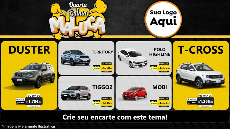 Modelo de TV para TV Horizontal com o tema Quarta e Quinta Maluca para Concessionaria de Carros