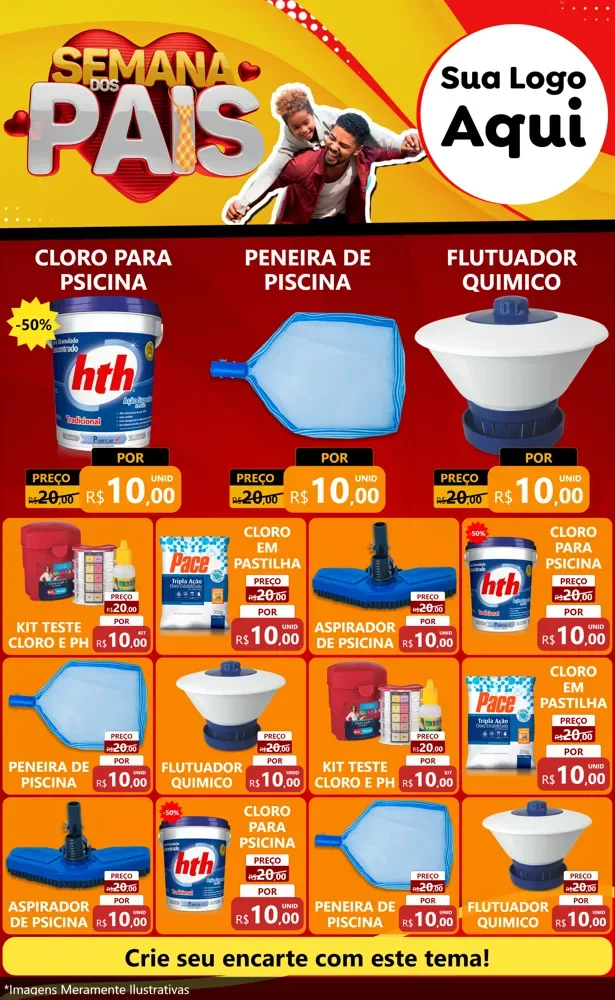 Modelo de Encarte para Encarte Grande com o tema Semana Dos Pais para Produtos para Piscina