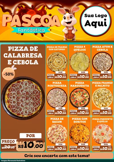 Modelo de Encarte para Encarte A4 Vertical com o tema Páscoa Fantástica para Pizzaria