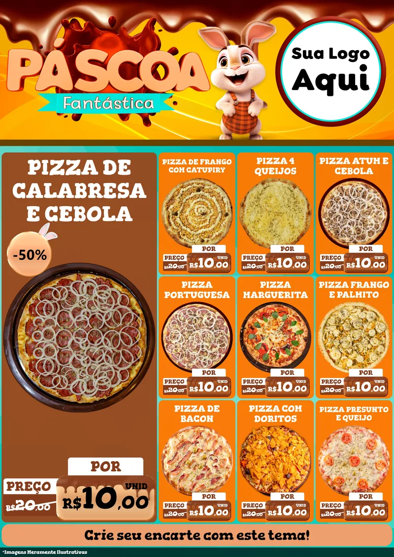 Modelo de Encarte para Encarte A4 Vertical com o tema Páscoa Fantástica para Pizzaria