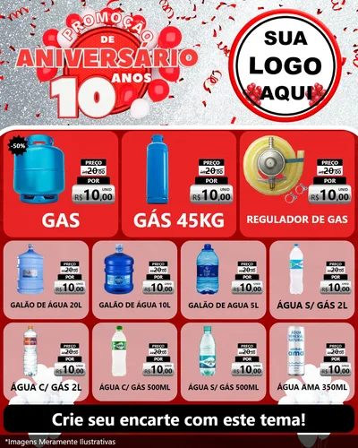 Modelo de Rede Social para Feed Instagram com o tema Promoção de Aniversário - 10 Anos para Água e gás