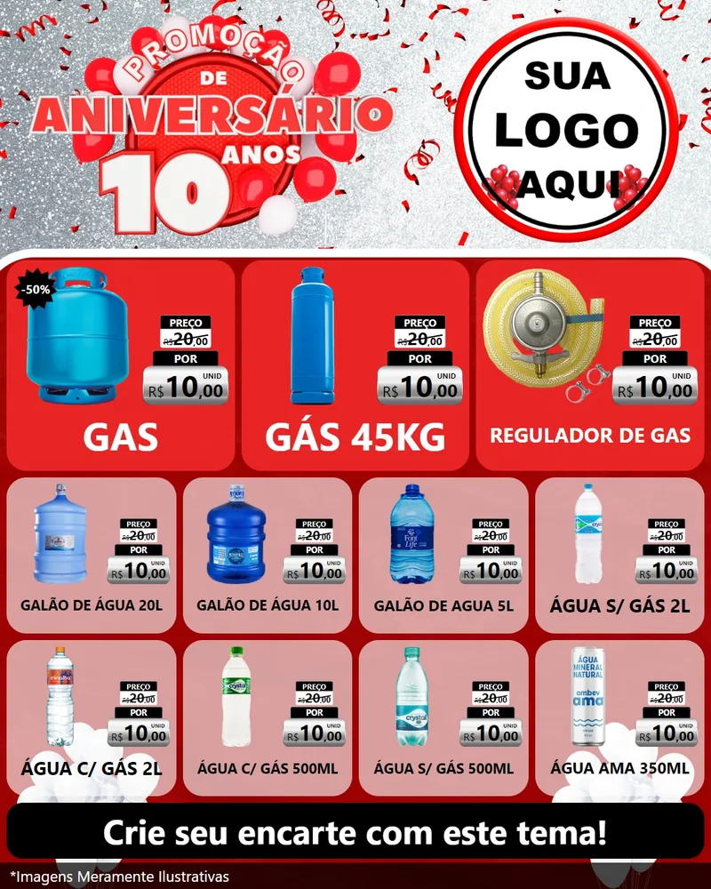 Modelo de Rede Social para Feed Instagram com o tema Promoção de Aniversário - 10 Anos para Água e gás