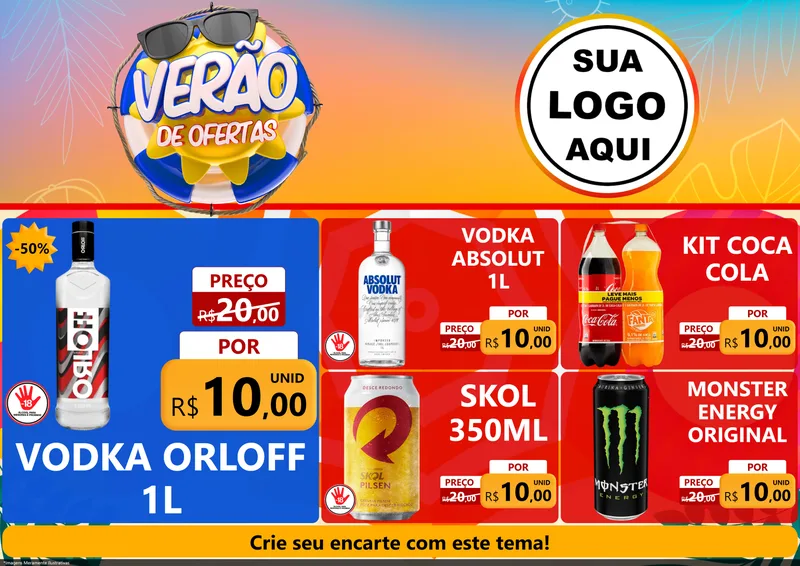 Modelo de Encarte para Encarte A4 Horizontal com o tema Verão de Ofertas para Distribuidora de bebidas