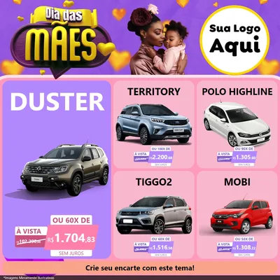 Modelo de Rede Social para Feed Facebook com o tema Dia das Mães para Concessionaria de Carros