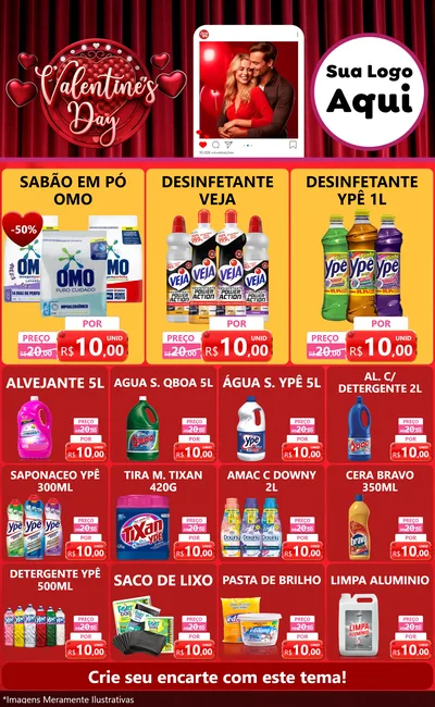 Modelo de Encarte para Encarte Grande com o tema Valentine's Day para Produtos de Limpeza