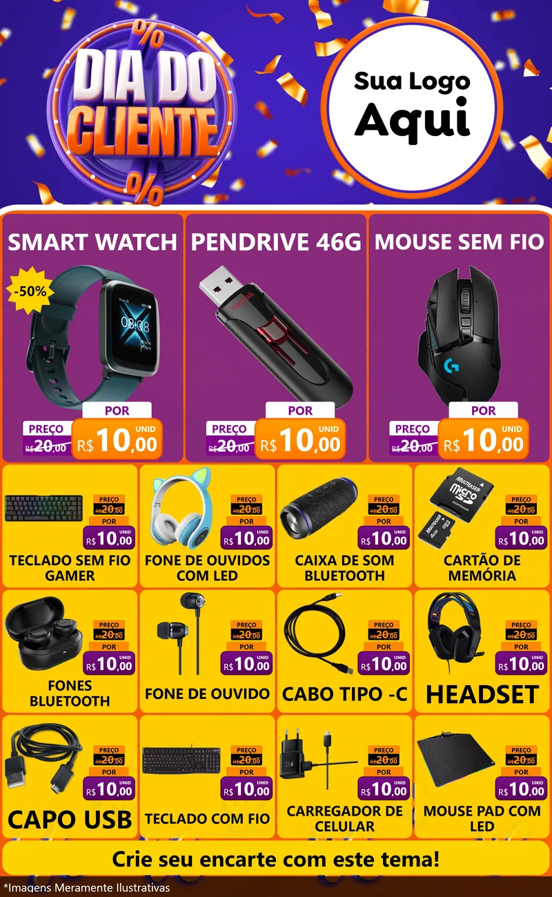 Modelo de Encarte para Encarte Grande com o tema Dia do Cliente para Informática