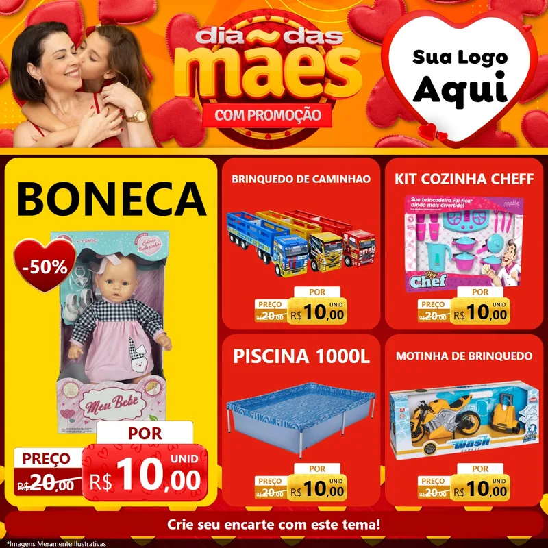 Modelo de Rede Social para Feed Facebook com o tema Dia das Mães com Promoção para Brinquedos