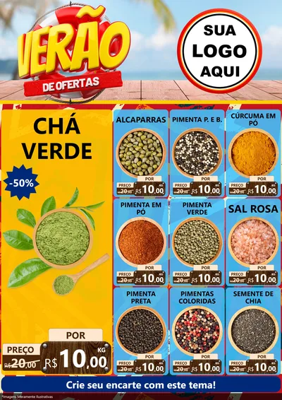 Modelo de Encarte para Encarte A4 Vertical com o tema Verão de Ofertas para Produtos Naturais