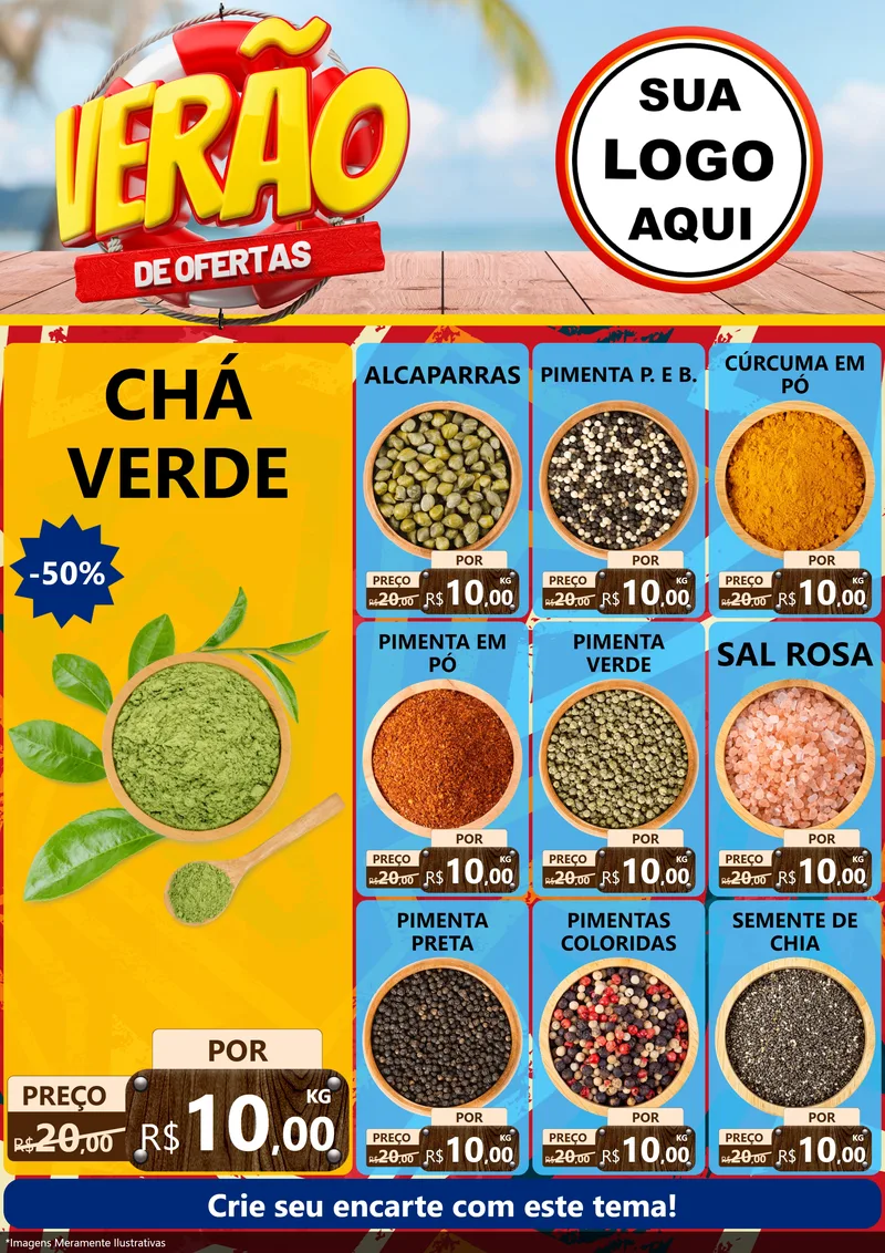Modelo de Encarte para Encarte A4 Vertical com o tema Verão de Ofertas para Produtos Naturais