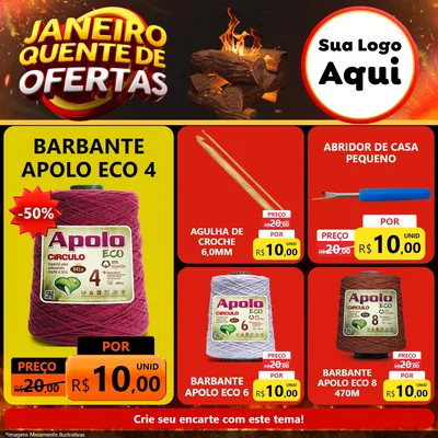 Modelo de Rede Social para Feed Facebook com o tema Janeiro Quente de Ofertas para Armarinho e Aviamentos