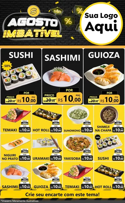 Modelo de Encarte para Encarte Grande com o tema Agosto Imbatível para Comida japonesa