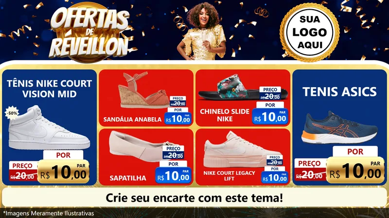 Modelo de TV para TV Horizontal com o tema Ofertas de Réveillon para Calçados
