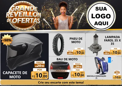 Modelo de Encarte para Encarte A4 Horizontal com o tema Grande Réveillon de Ofertas para Moto peças