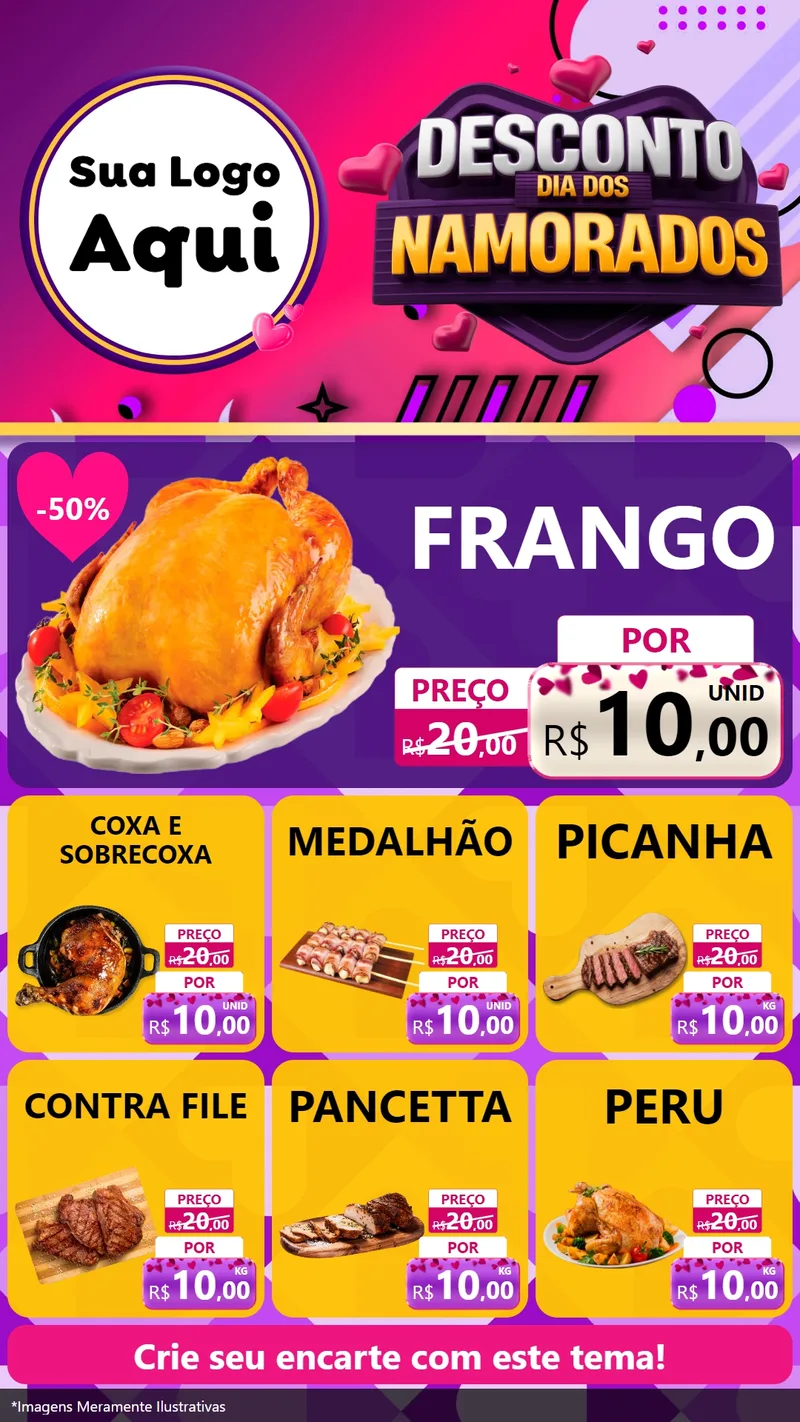 Modelo de Rede Social para Stories com o tema Desconto Dia dos Namorados para Assados