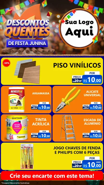 Modelo de TV para TV Vertical com o tema Descontos Quentes de Festa Junina para Material para Construção