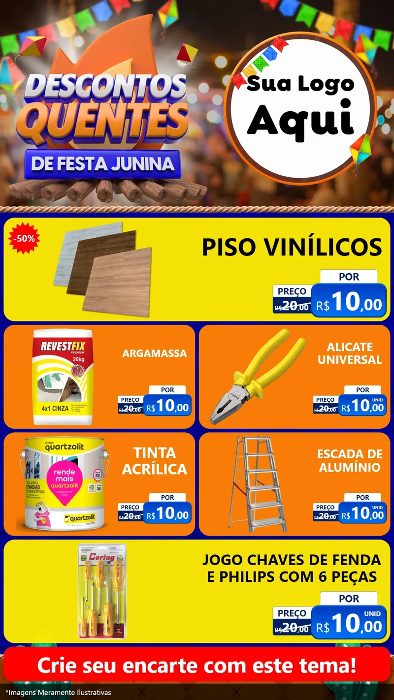 Modelo de TV para TV Vertical com o tema Descontos Quentes de Festa Junina para Material para Construção