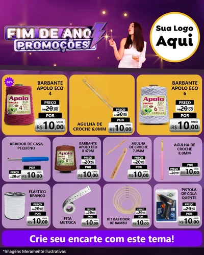 Modelo de Rede Social para Feed Instagram com o tema Fim de Ano Promoções para Armarinho e Aviamentos