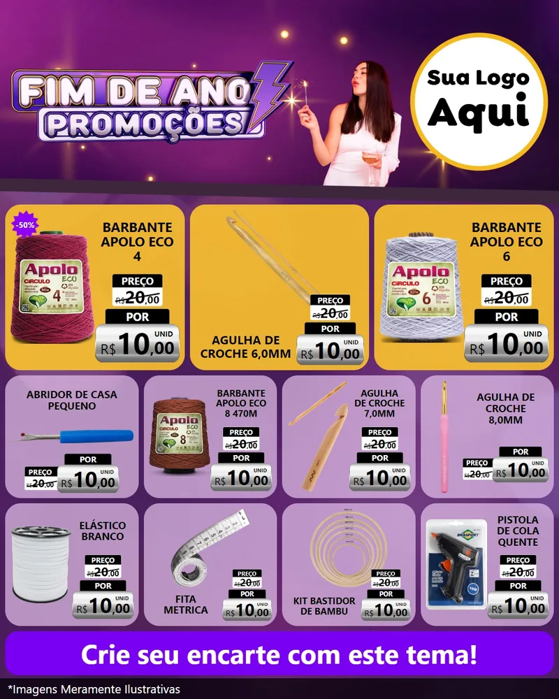 Modelo de Rede Social para Feed Instagram com o tema Fim de Ano Promoções para Armarinho e Aviamentos