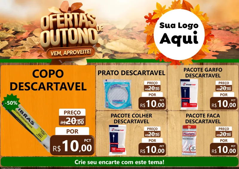 Modelo de Encarte para Encarte A4 Horizontal com o tema Ofertas de Outono - Vem, Aproveite! para Embalagens